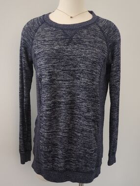 GAP Women's Heathered Navy Crewneck Maternity Nursing Zip Sweater